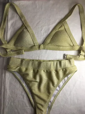 New Women’s 2Pc Bikini Swimsuit Light Gold Size Medium thumbnail 3