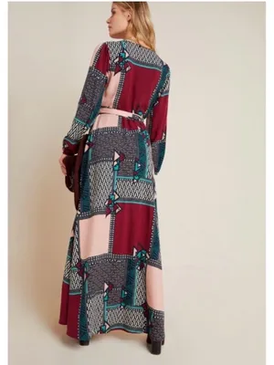 NWT Anthropologie Porridge Multi Color Abstract Patch Work Wrap Maxi Dress XS‎ thumbnail 2