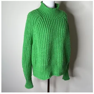 H&M Green Chunky Knit Mock Neck Sweater thumbnail 3