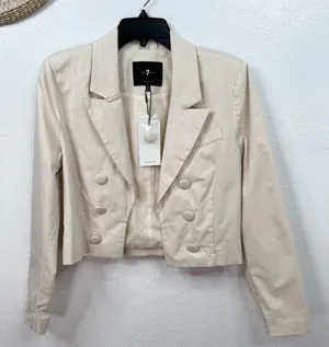 7 For All Mankind Blazer Jacket Size M Ivory Cropped Double-Breasted Lg buttons thumbnail 1