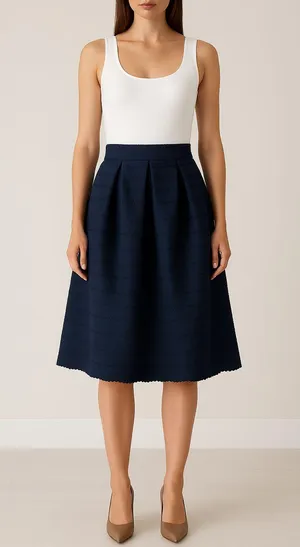 New York & Company Navy Textured A-Line Midi Skirt Size M NWT thumbnail 1