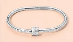 Stainless Steel Stone Accent Hinged Bangle Bracelet Silver thumbnail 1