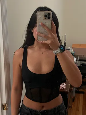 Dynamite black mesh crop top thumbnail 1
