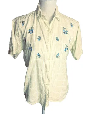 Cottagecore Maggie & Max Womens M Yellow Gingham Shirt 100% Cotton embroidered thumbnail 1