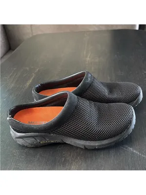 Merrell Women's Black Mesh Slip-On Clogs with Orange Insole Accents thumbnail 3
