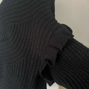 POL Black Chunky Knit Oversized Sweater‎ Ruffle Sleeve NWOT T Medium thumbnail 6