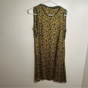 Zara Womens Size Small Sleeveless‎ Shift Dress Yellow Navy White Geo Button Back thumbnail 3