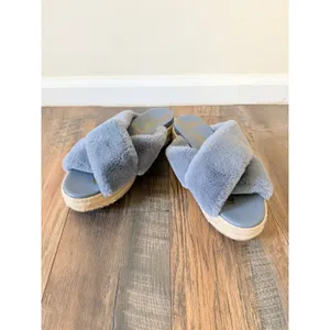 8.5 Sam edelman Zia Faux Fur espadrille wedge sandals mules coastal bohemian thumbnail 3