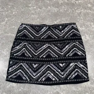 Express Black and Silver Geometric Patterned Skirt thumbnail 1