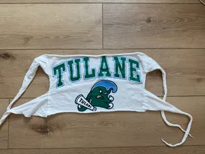 One of a Kind Vintage White TULANE Strapless Graphic Tube Top with Green & Blue Roll Wave thumbnail 3