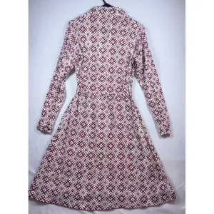 Womens Geometric Diamond Print Long Sleeve Button Down Midi Shirt Dress Burgundy thumbnail 3
