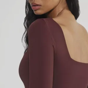 New Without Tags BROWN Babaton Contour Square Neck Long Sleeve Mini Dress thumbnail 7