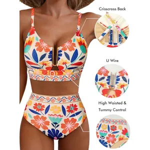 NWT Makemechic Floral U Wire Bikini Set Cutout High Waist Medium thumbnail 3