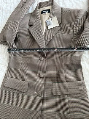 SER.O.YA Brown Plaid Blazer L Tailored Glen Check Quiet Luxury Jacket thumbnail 9
