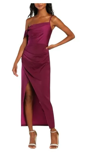 Lulus Showing Off A Little Magenta Asymmetrical Tulip Midi Dress XS Formal NWT thumbnail 1