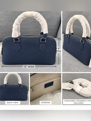 Navy Structured Top-Handle dome purse satchel Women's Bag vegan leather NWT thumbnail 2