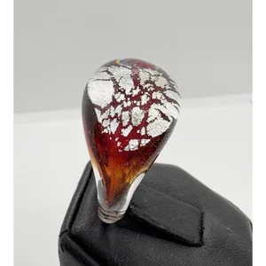 Vintage Handmade Glass Ring Size 7.75 Crackle Red‎ & Silver Retro Funky Lava thumbnail 3