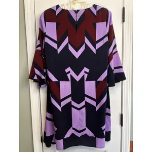 Eloquii Size 14 Geometric Shift Dress Purple Burgundy Black Beltless Midi Dress thumbnail 3