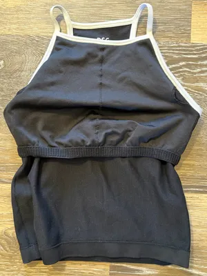 DSG Black Ribbed High-Neck Tank Top with White Trim thumbnail 2