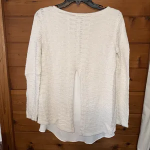 White House Black Market Sweater Knit Hi Low Ivory Coastal Medium thumbnail 6