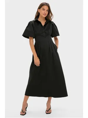 Tuckernuck Black Delaney Dress M Collar Puff Sleeve Classic Elegant Business thumbnail 2