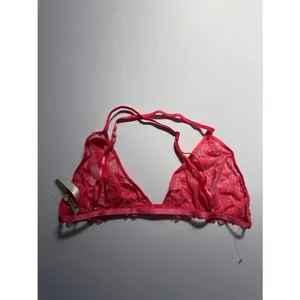 Free People Coral Pink Galloon Lace Triangle Bralette Size Medium NWOT thumbnail 3