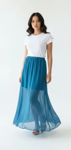 Speechless Sheer Teal Chiffon Maxi Skirt Women’s Size XL thumbnail 1