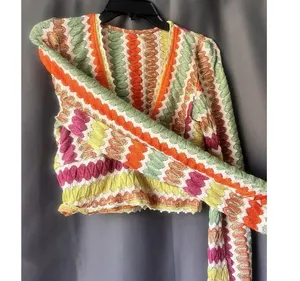 Free People Twist And Shout Crop Top Large Boho Crochet Scallop Festival Hippie thumbnail 6