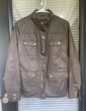 JCrew Women’s Downtown Field Jacket Green Waxed Cotton Size S thumbnail 1
