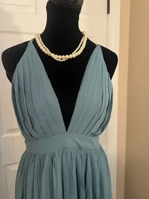 Formal blue bridesmaid cocktail sundress thumbnail 2