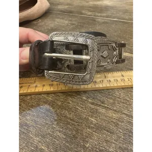 Vintage Fossil Leather Silver Belt Women's‎ Size Medium Black Y2K Western 90's thumbnail 11