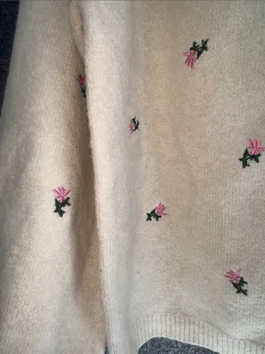 Cream Floral Embroidered Button-Up Cardigan Sweater thumbnail 3