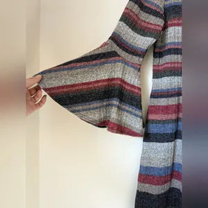 J. Rose Meoimi Knit Dress Flared Trumpet Sleeve Stripes Boho Sz 8P EUC thumbnail 3