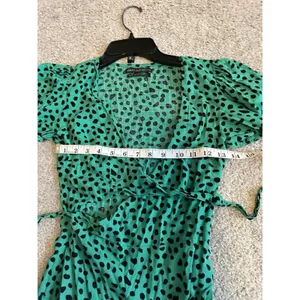 Urban Outfitters Green Black Polka Dot Mini Wrap Dress V-Neck‎ Short Sleeve XS thumbnail 7