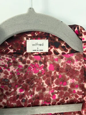 Wilfred Aritzia Silky Tie Front Button Down Abstract Brown Fuschia Blouse Small thumbnail 6