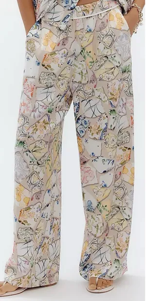 Anthropologie Maeve The Brooklin Printed Wide-Leg Pull-On Pants,Size S thumbnail 1
