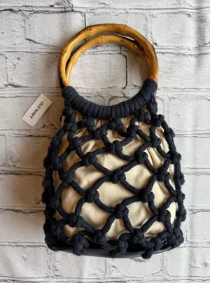 Old Navy Vintage-Style Woven Net & Bamboo Handle Bucket Bag thumbnail 1
