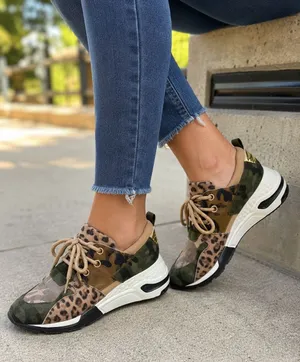 Steve Madden Cliff Sneakers Women 7 Camo Leopard Platform Lace Up Chunky Shoes thumbnail 1
