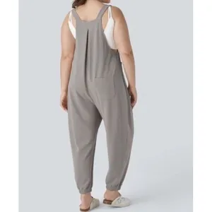 Halara Waffle Knit Pleated Overalls Jumpsuit Mink Brown Adjustable Size L thumbnail 5