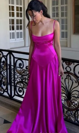 HOUSE OF CB 'Anabella' Fuchsia Lace Up Maxi Dress Pink thumbnail 1