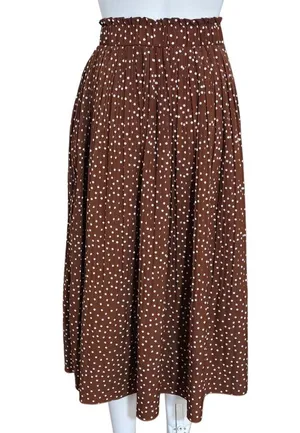 Exlura Brown Polka Dot Pleated Midi Skirt with Smocked Waist Size XL thumbnail 5