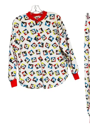 Mickey Unlimited Cotton Vintage 90s Pajama Lounge Set White Red Medium thumbnail 1