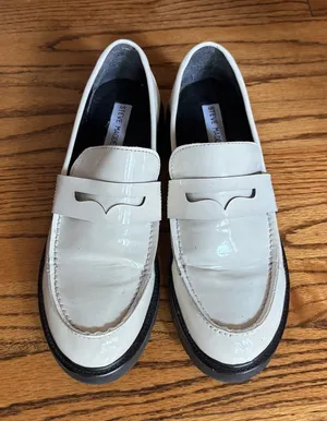 Steve Madden Lotto Cream & Black Chunky Patent Leather Loafers thumbnail 1