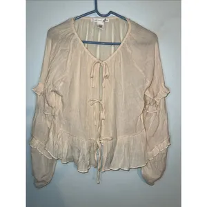 Women’s altar’d state cream tie front long sleeve ruffled sleeve blouse boho thumbnail 2