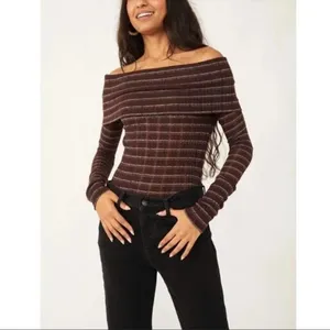 Free people brown snow bunny off the shoulder top M thumbnail 3