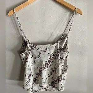 Le Lis Snake Print Satin Cowl Neck Cami Brown White Neutral Top S thumbnail 5