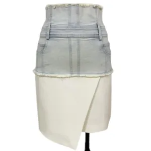 Women's White Denim Layered Fabric High Waisted Pencil Mini Jean Skirt Size S thumbnail 6