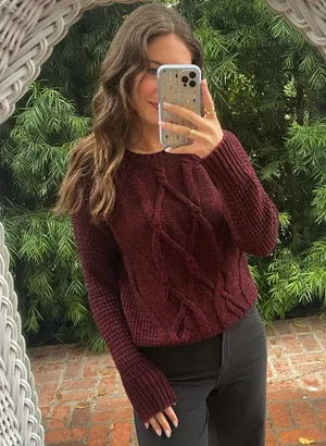 Base Maroon Cableknit Bass Sweater Size M thumbnail 3