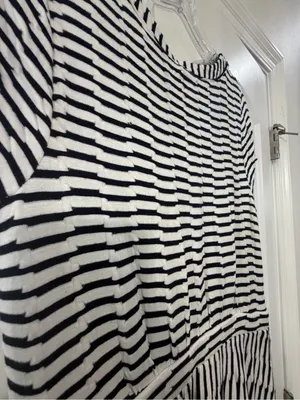 Anthropologie Black & White Striped Faux Wrap Midi Dress thumbnail 3