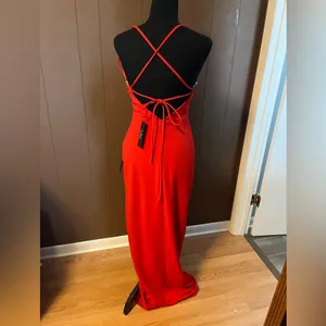 NWT M Lulu's Romantic Thought Red Cowl Neck Lace Up Maxi‎ Dress thumbnail 6